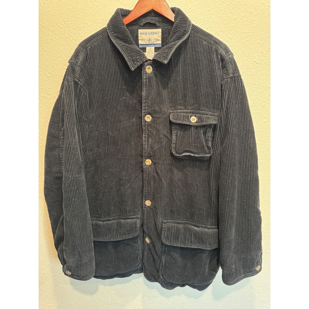 High Sierra Mens Black Corduroy Barn Jacket Quilted Plaid Lined Chore Coat XL